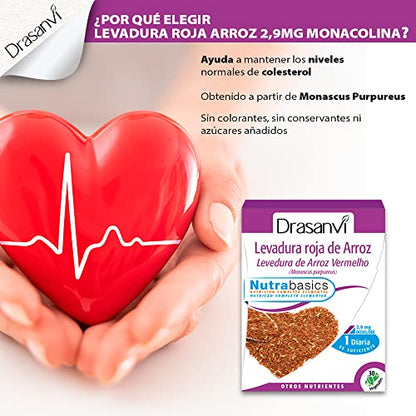 DRASANVI Levadura Roja de Arroz (Monascus purpureus) |2,9 mg de Monocolina K| Contribuye a Mantener los Niveles Normales de Colesterol |Cápsulas Vegetales |30 Cápsulas = 30 Días