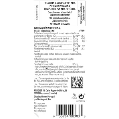 Solgar | Vitamina B - Complex 50 Alta Potencia |Contribuye al Metabolismo Energético | Estimula el Rendimiento Intelectual | 100 Cápsulas Vegetales