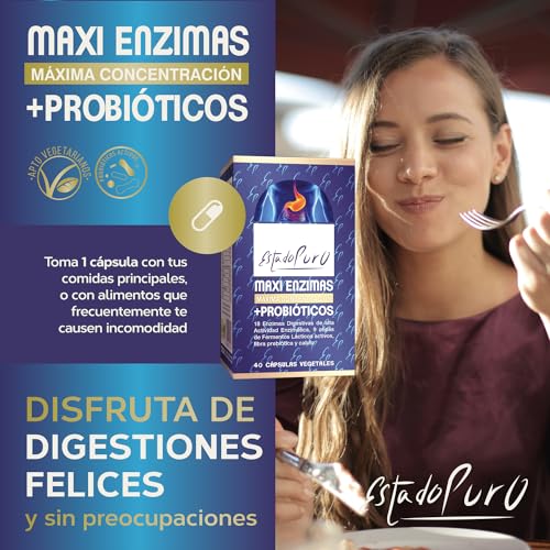 Maxi Enzimas + Probióticos Estado Puro | 18 Enzimas Digestivas Potentes | Con Probióticos y Prebióticos Intestinales | Mejora la digestión y la Absorción de Nutrientes | 40 Cápsulas de Tongil