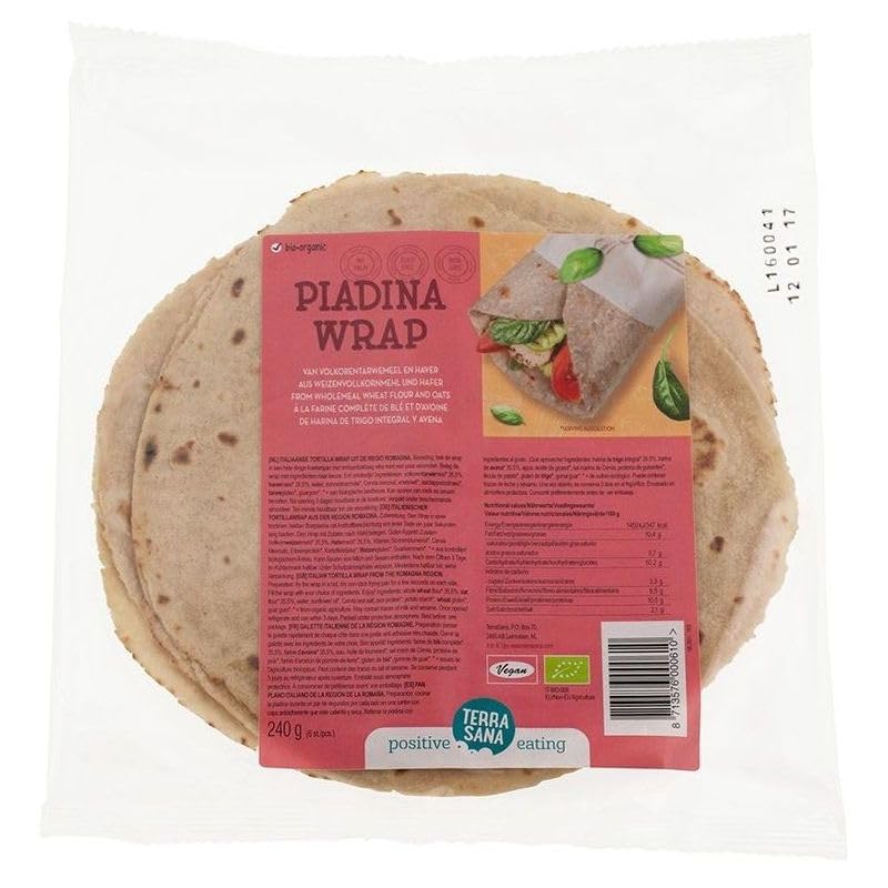 TERRASANA 8713576002034 PIADINA Wrap DE HARINA DE ESPELTA Y Avena 240 G, Bambú