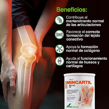 Soria Natural Mincartil Reforzado Bote - Promueve la Salud de las Articulaciones, Ayuda a la Flexibilidad y Movilidad - Nutrientes para los Huesos, Salud Ósea - Calcio, Aminoácidos - Bote de 300g