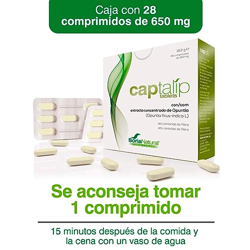 Soria Natural Captalip - NeOpuntia polvo de Opuntia - Ayuda a Controlar la Absorción de Grasa - Complemento alimenticio natural - Control de peso y dieta limpia - 28 comprimidos