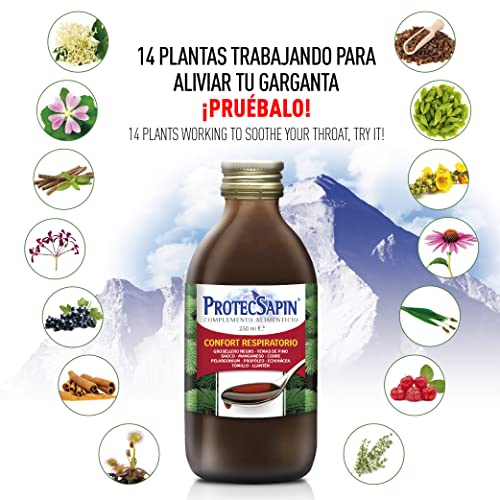 NATYSAL | PROTECSAPIN JARABE 250ML | Jarabe de propóleo | Extractos de plantas y minerales | GROSELLERO NEGRO | PINO | SAÚCO | MANGANESO | COBRE | MALVA | PROPÓLEO | EQUINÁCEA | TOMILLO | LLANTÉN