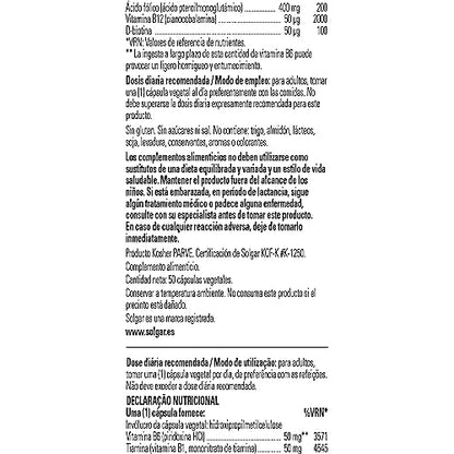 Solgar | Vitamina B-Complex "50" Alta potencia | Metabolismo energético y Rendimiento Intelectual |Reduce el cansancio y la fatiga | 50 Cápsulas vegetales