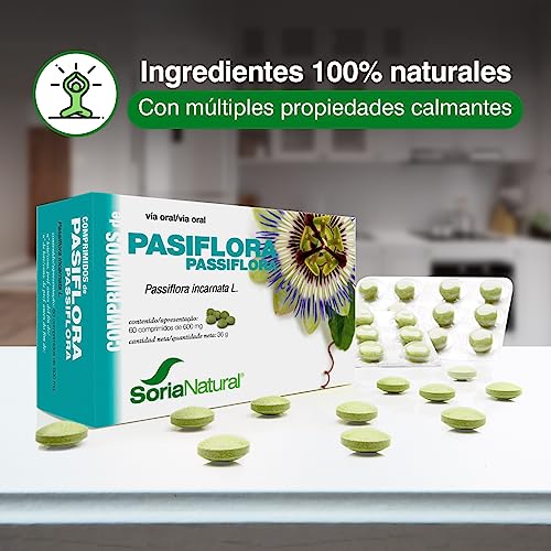 Soria Natural Pasiflora comprimidos - Sueño Tranquilo y Relajación Profunda - Calmante Natural - Para Noches Serenas - Caja con 60 cápsulas