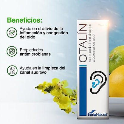 Soria Natural Otalin New - Mejora la Salud del Oído - Prevención y Tratamiento - 100% Natural con Propóleo y Aceites esenciales - Salud Auditiva - Botella de 15ml