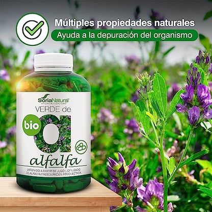 Soria Natural Verde de Alfalfa - Fuente Rica en Vitaminas, Minerales y Clorofila - Suplemento para Energía y Salud Digestiva, Capilar, Piel y Uñas - Antioxidante Natural - 240 cápsulas