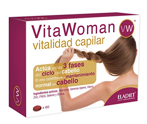 Vitawoman - Ayuda a Fortalecer la Salud Capilar - Pelo Sedoso y Brillante - Elaborado a Base de Vitaminas, Plantas y Minerales - 60 Comprimidos - Eladiet, 60 unidad, 1