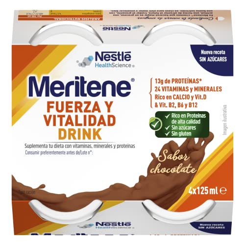 Meritene Fuerza y Vitalidad – Suplemento Alimenticio Formato Listo para Tomar – Batido de Proteínas Vitaminas y Minerales – Chocolate – Suplemento Nutricional y Refuerzo del Sistema Inmunitario