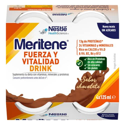 Meritene Fuerza y Vitalidad – Suplemento Alimenticio Formato Listo para Tomar – Batido de Proteínas Vitaminas y Minerales – Chocolate – Suplemento Nutricional y Refuerzo del Sistema Inmunitario