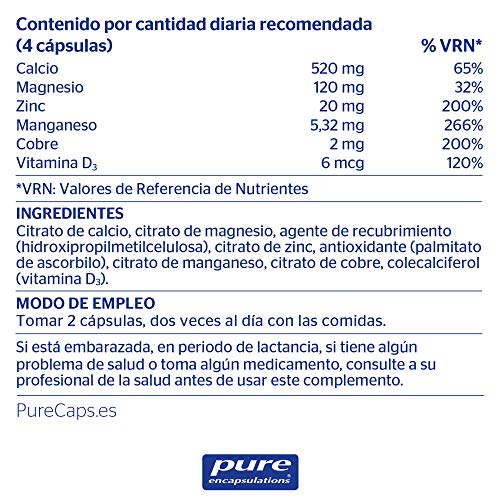 PURE ENCAPSULATIONS Complejo de Calcio | Magnesio, Zinc, Cobre y Manganeso con Vitamina D3| Ayuda la Estructura Ósea | Contribuye al Mantenimiento de los Tejidos Conectivos | 90 Cápsulas Vegetales