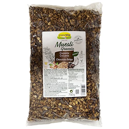 Granovita - Muesli Crujiente con Chocolate - 100 % Natural - Chocolate Belga - Granola con Avena Integral - Propiedades Antioxidantes - Alto Contenido en Fibra - Apto para Veganos - 750 g