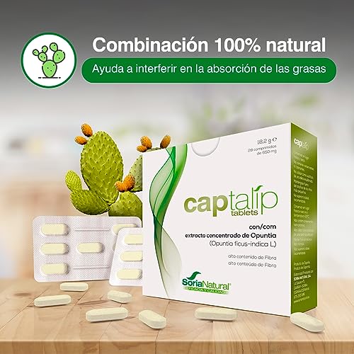 Soria Natural Captalip – NeOpuntia Opuntia-Pulver – Hilft bei der Kontrolle der Fettaufnahme – Natürliches Nahrungsergänzungsmittel – Gewichtskontrolle und saubere Ernährung – 28 Tabletten