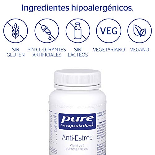 PURE ENCAPSULATIONS Anti-Stress | Vitaminas del complejo B y ginseng siberiano | Ayuda a Disminuir el Cansancio y la Fatiga y al Rendimiento Mental Normal | 60 Cápsulas Vegetales