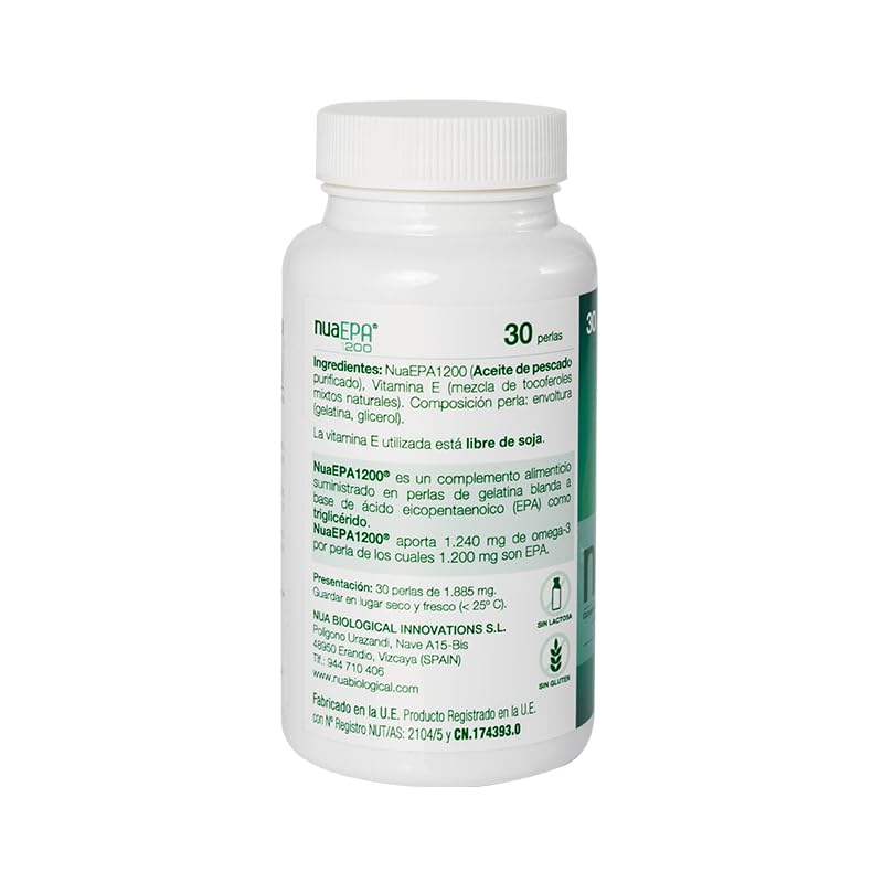 Nua Biological - NuaEPA 1200 - Nahrungsergänzungsmittel auf Basis von EPA (Eicosapentaensäure) - Marine Omega 3 von Blue Fish - 30 Kapseln in Form von Triglyceriden (1200 mg)