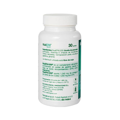 Nua Biological - NuaEPA 1200 - Nahrungsergänzungsmittel auf Basis von EPA (Eicosapentaensäure) - Marine Omega 3 von Blue Fish - 30 Kapseln in Form von Triglyceriden (1200 mg)