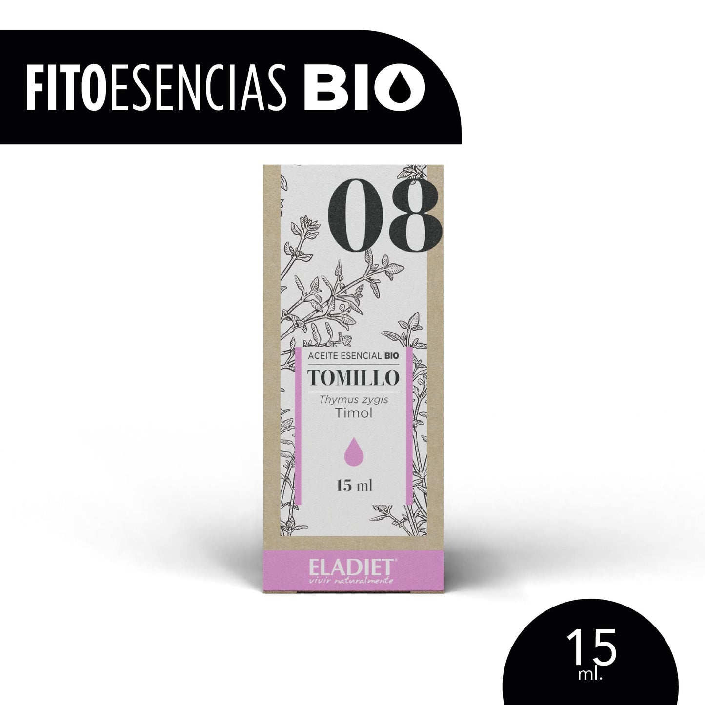 Aceite de Esencial de Tomillo Bio - 15 ml - Ayuda al Buen Funcionamiento de las Vías Respiratorias - Contribuye a la Digestión y Reduce la Sensación de Pesadez - Eladiet