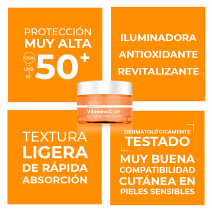 CREMA DE VITAMINA C 50 ml | Gel Crema diaria con Protección Solar | Antioxidante, Revitalizante e Iluminadora | Textura Ligera y Sin Aceites | Hecho en España | Natysal