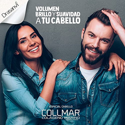 COLLMAR Cabello Colágeno Marino Hidrolizado + Biotina, Queratina, Selenio, Zinc y Extracto de Bambú |Cabellos Débiles y Finos| | Alta Dosis 5.000 mg/día | 350g de Polvo = 35 Días | Sabor Cereza