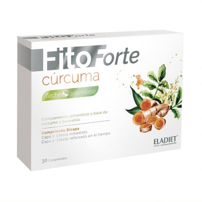Complemento Alimenticio FitoForte Cúrcuma - 30 Comprimidos - Elaborado a Base de Cúrcuma y Boswellia - Contribuye a Aliviar las Molestias en las Articulaciones - Ayuda a Proteger el Hígado - Eladiet