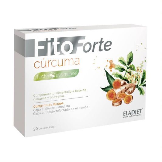 Complemento Alimenticio FitoForte Cúrcuma - 30 Comprimidos - Elaborado a Base de Cúrcuma y Boswellia - Contribuye a Aliviar las Molestias en las Articulaciones - Ayuda a Proteger el Hígado - Eladiet