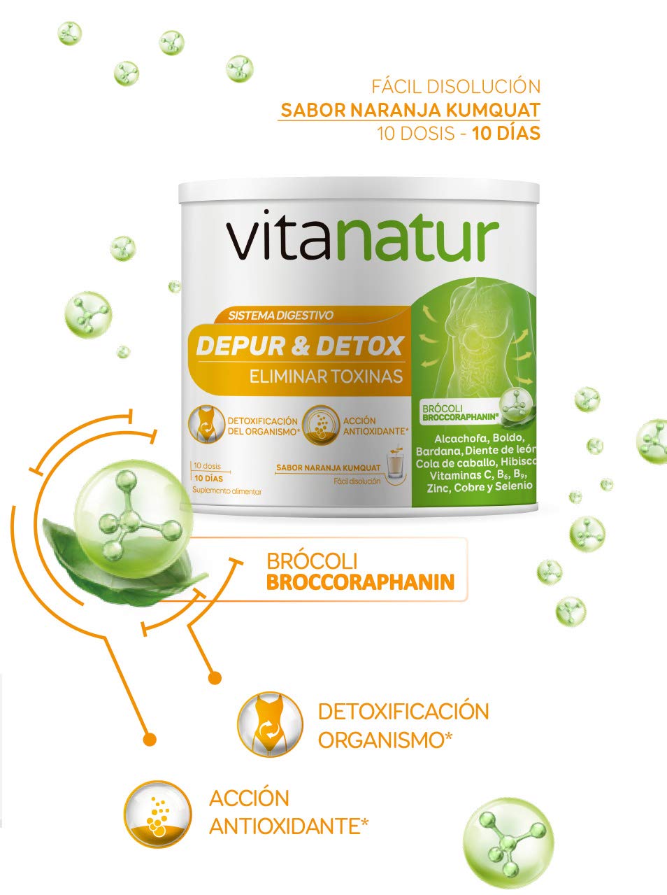 Vitanatur - Depur & Detox (1), Complemento Alimenticio con Extractos de Plantas, Vitaminas, Ácido Fólico y Minerales, Ingredientes que ayudan a Eliminar Toxinas (1), Acción Antioxidante (1) - 200 g