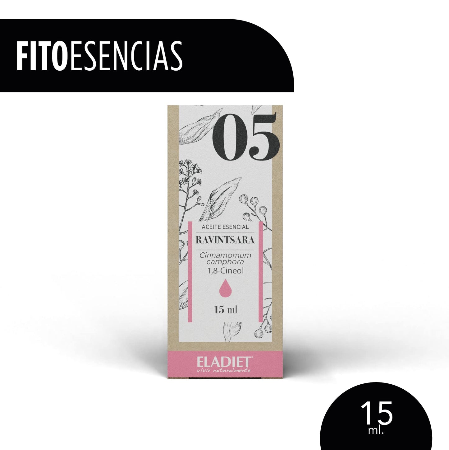 Aceite Esencial de Ravintsara Bio - 15 ml - Ayuda a Mejorar tu Sistema Inmunológico - Otorga Propiedades Antioxidantes y Drenantes - Favorece la Relajación - Eladiet