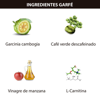 Novadiet - GARFÉ Cápsulas con Garcinia Cambogia, Café Verde Descafeinado, Vinagre de Manzana y L-Carnitina - Ayuda al Sobrepeso y al Tratamiento de Adelgazar- 60 Cápsulas Vegetales