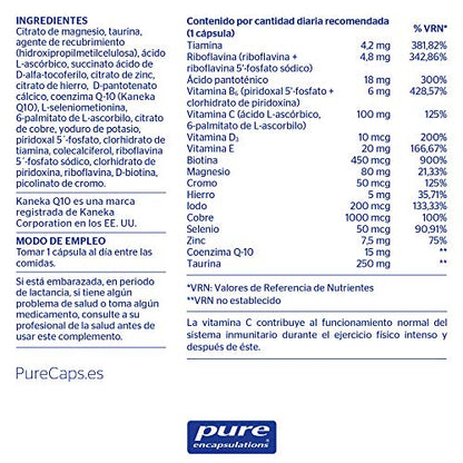 PURE ENCAPSULATIONS | Sport | Vitaminas, minerales, CoQ10 y Taurina | 60 Cápsulas Vegetales