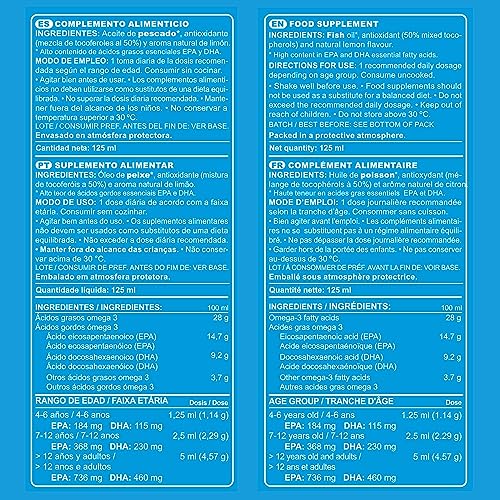 Omega 3 MARNYS, EPA und DHA marinen Ursprungs, Herz- und neurologische Funktion, flüssiges Format 125 ml mit Zitronengeschmack