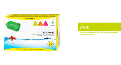 Novadiet - GARFÉ Cápsulas con Garcinia Cambogia, Café Verde Descafeinado, Vinagre de Manzana y L-Carnitina - Ayuda al Sobrepeso y al Tratamiento de Adelgazar- 60 Cápsulas Vegetales