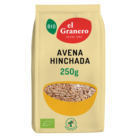 El Granero Integral - Avena Hinchada - 250 g - Rico en Vitaminas, Minerales y Fibra - Efecto Saciante - Propiedades Prebióticas - Ideal para Desayunos - Apta para Veganos