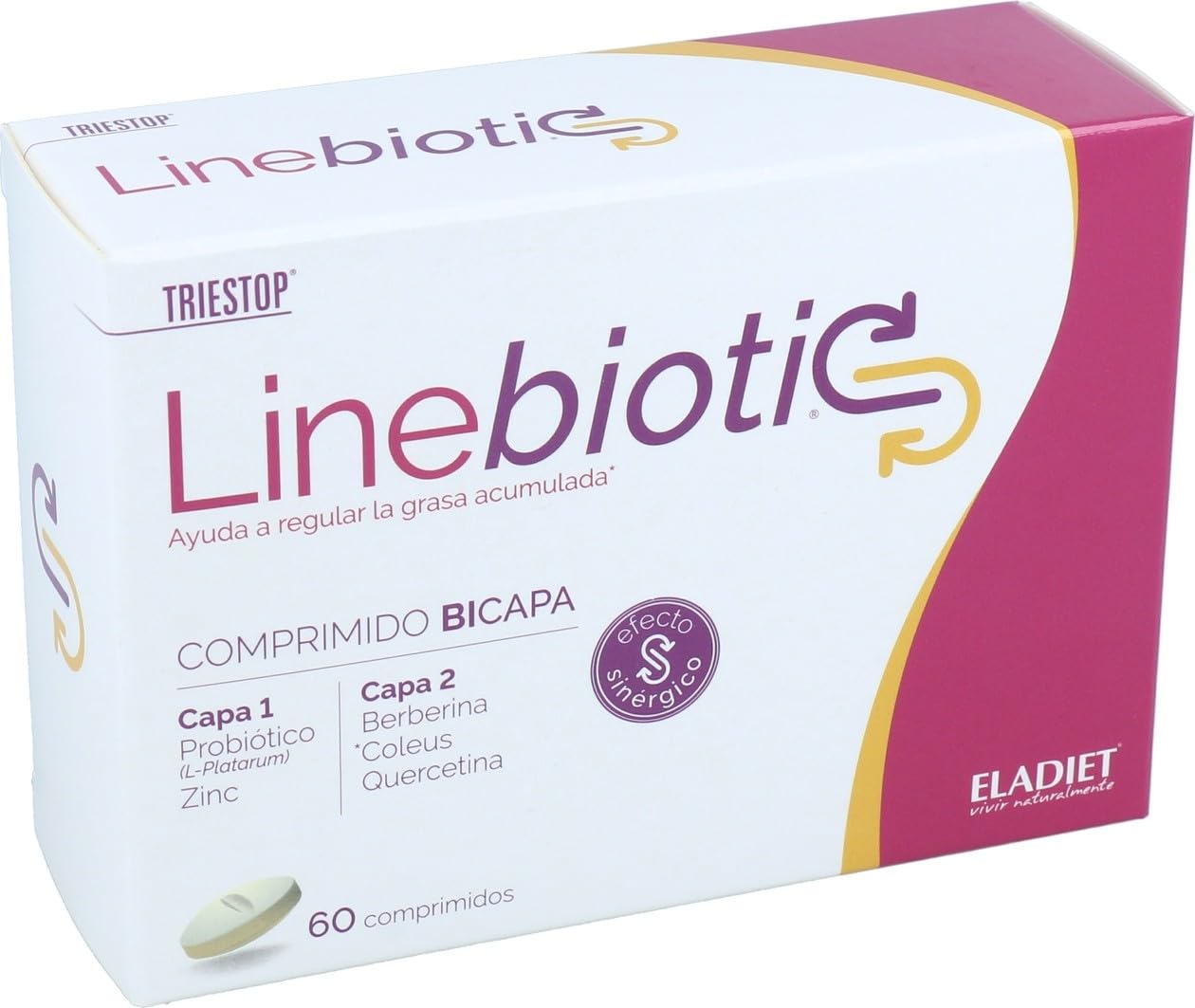 Complemento Alimenticio Bicapa Triestop Linebiotic - 60 Comprimidos - Ayuda a Acelerar el Metabolismo y a Controlar el Peso - Propiedades Saciantes - Con Coleus Forskohlii y Zinc - Eladiet