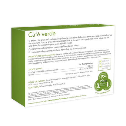 Triestop con Café Verde - Ayuda a Acelerar el Metabolismo - Contribuye a Regular los Niveles Normales de Glucosa en sangre - 60 Comprimidos - Eladiet