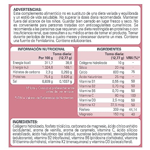 EPAPLUS Arthicare, Colágeno + Calcio + Silicio, Colágeno Hidrolizado con Calcio y Silicio, Disolución Instant Sabor Vainilla, Tratamiento 30 Días, 383g