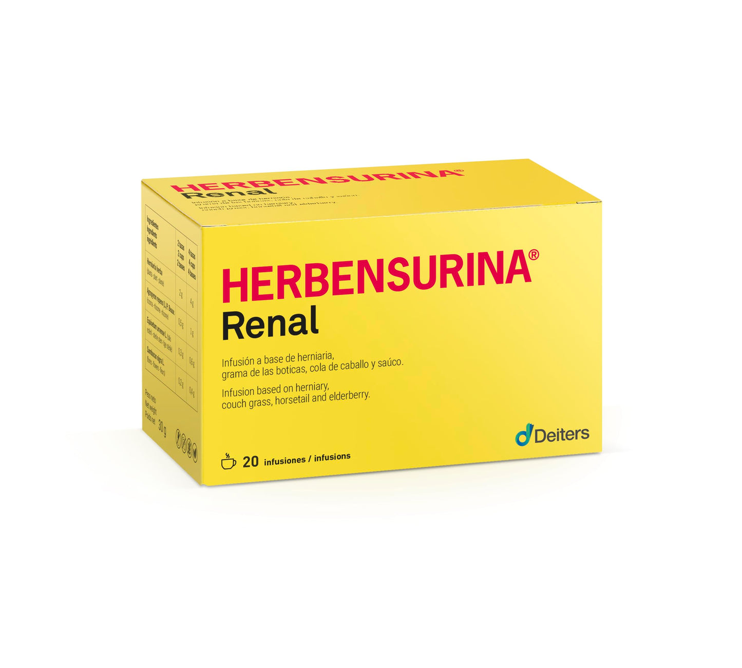 DEITERS - Herbensurina 20 Infusiones, en Polvo, Tratamiento Cálculos Renales, Sobres para Prevención, para Riñones Limpios, a Base de Planta Rompe-piedras, Natural
