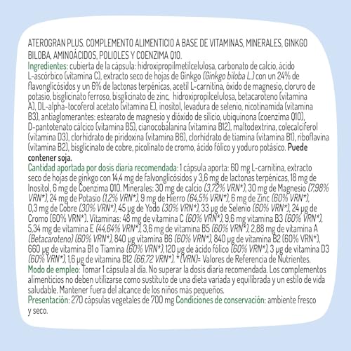 El Granero Integral - Aterogran Plus - 270 Cápsulas - Elaborado con Coenzima Q10 - Alto Contenido en Vitaminas - Ayuda a Cuidar la Salud Cardiovascular