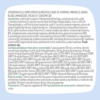 El Granero Integral - Aterogran Plus - 270 Cápsulas - Elaborado con Coenzima Q10 - Alto Contenido en Vitaminas - Ayuda a Cuidar la Salud Cardiovascular