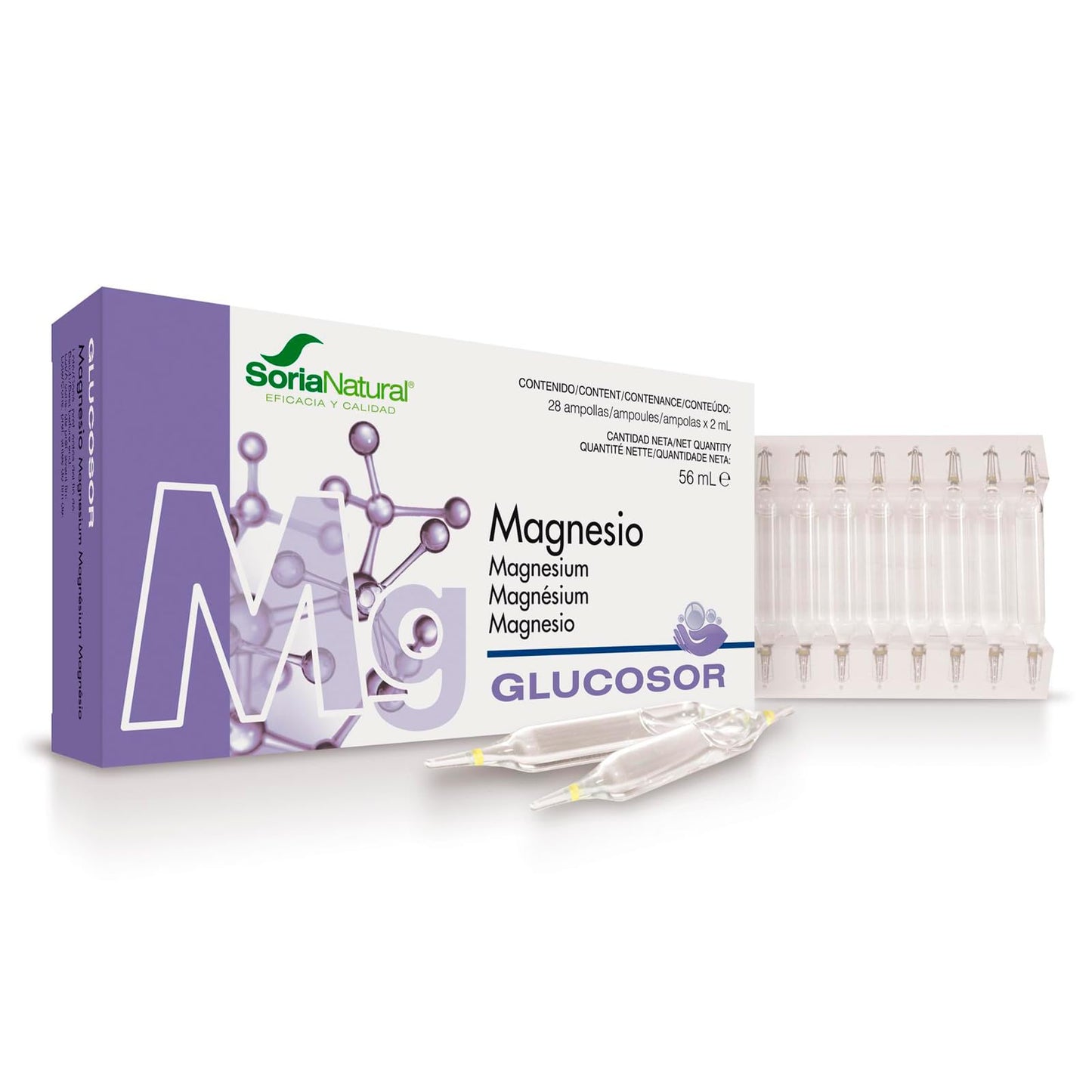 Soria Natural Glucosor Magnesio - Suplemento a Base de Magnesio en Ampollas – Favorece al Sistema Nervioso – Ayuda a la Salud Ósea y Muscular – Salud Cardiovascular -Caja con 28 Ampollas de 2 ml