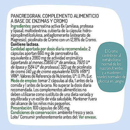 El Granero Integral - Complemento Alimenticio - Pancreogran Complex - 100 Cápsulas - Enzimas Pancreáticas - Contiene Cromo - Ayuda a Mantener los Niveles de Glucosa en Sangre - Digestivo