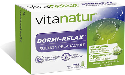 Vitanatur - Dormi-Relax (1), Complemento Alimenticio con Melatonina, Clavo de Olor, Melisa, Vitamina B y Magnesio, Ingredientes que ayudan a Conciliar el Sueño (1) y a la Relajación (1) - 30 Cápsulas