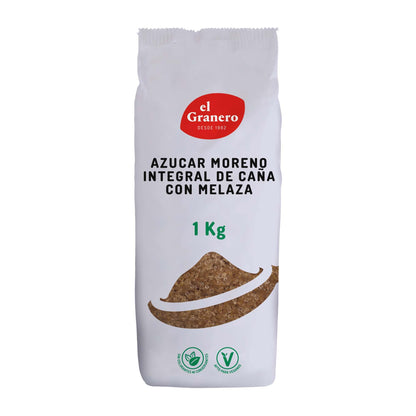 El Granero Integral - Azúcar Moreno Integral - 1 kg - Elaborado con Melaza de Caña - Rico en Vitaminas y Minerales - Ideal para Bebidas y Repostería - Apto para Veganos