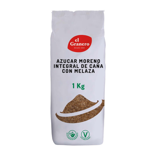 El Granero Integral - Azúcar Moreno Integral - 1 kg - Elaborado con Melaza de Caña - Rico en Vitaminas y Minerales - Ideal para Bebidas y Repostería - Apto para Veganos
