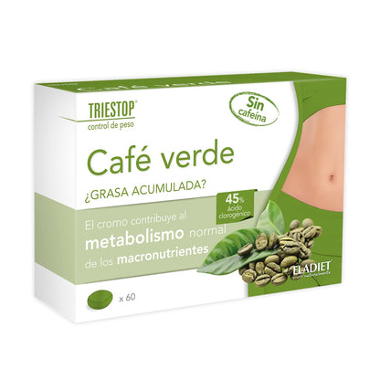 Triestop con Café Verde - Ayuda a Acelerar el Metabolismo - Contribuye a Regular los Niveles Normales de Glucosa en sangre - 60 Comprimidos - Eladiet