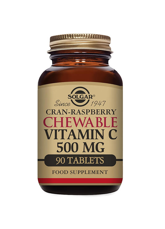 Solgar Vitamina C Masticable 500 mg, Sabor Natural de Frambuesa - 90 Tabletas