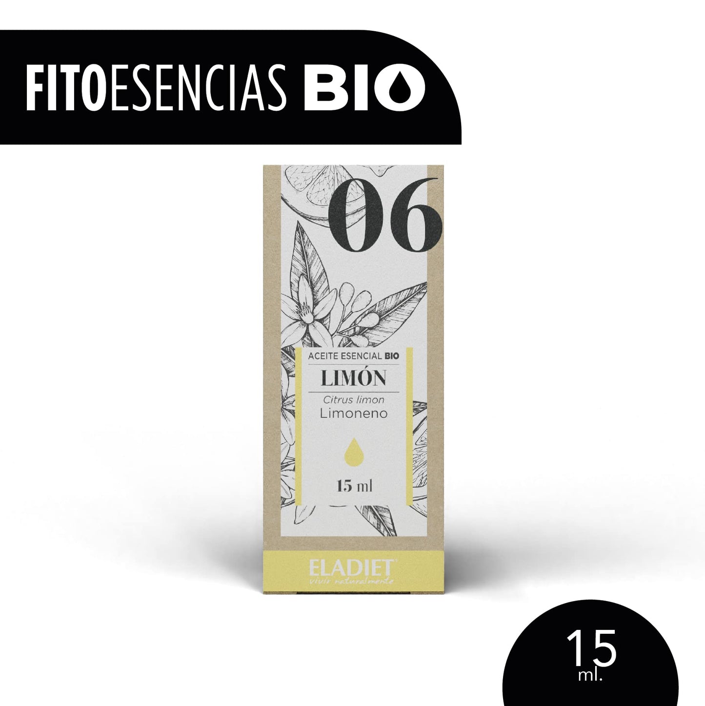 Aceite Esencial de Limón Bio - 15 ml - Propiedades Antioxidantes - Gran Aporte de Energía - Efecto Gastroprotector - Ideal para Regular las Digestiones y Aliviar Molestias - Eladiet