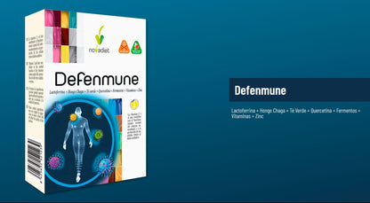 Novadiet - DEFENMUNE Cápsulas con Lactoferrina, Hongo Chaga, Té Verde, Quercetina, Fermentos, Vitaminas y Zinc - Refuerzo Inmunológico - Protección Celular y Organismo - 30 Cápsulas Vegetales