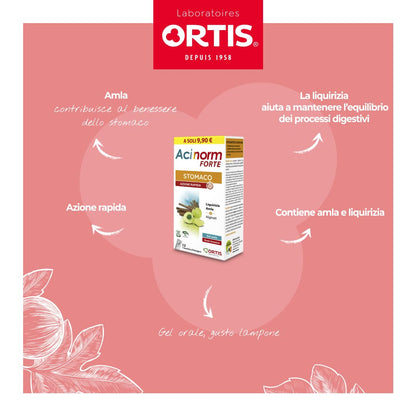 Ortis - Acinorm Forte Gel 12 Sobres - Complemento Alimenticio que Ayuda en Caso de Digestión Difícil y Reflujo Ácido - Acción Rápida - 100% Natural a base de Regaliz y Amla