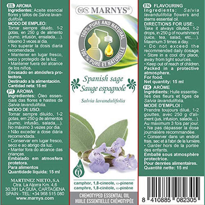 MARNYS Aceite Esencial Salvia Española 100% Puro Quimiotipado 15ml