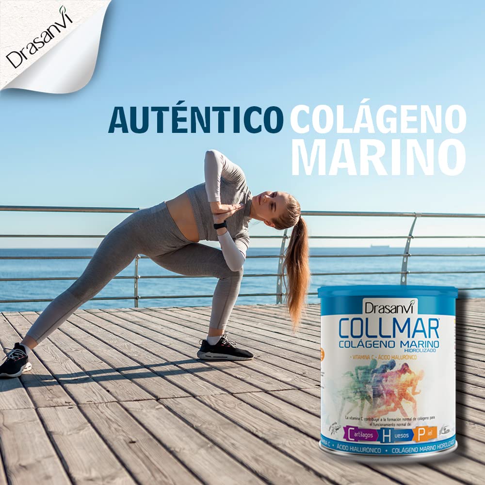 COLLMAR Colágeno Marino Hidrolizado con Ácido Hialurónico, Vitamina C |Sin edulcorantes | Máx. asimilación 9.660 mg/dia | 275g de polvo | Sabor Vainilla